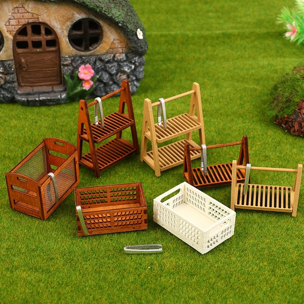 1 ensemble 1:12 maison de poupée Miniature porte-pain gâteau étagère boîte de rangement/panier avec pince de cuisson scène décor maison de poupée accessoires