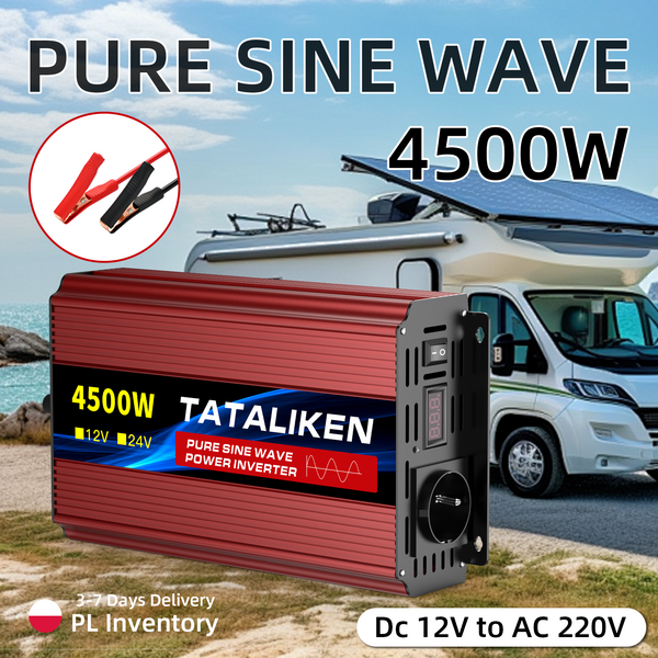 8000W Hochleistungs-Reiner-Sinus-Wechselrichter 12V-220V AC mit Digitalanzeige, zwei EU-Steckdosen und thermostatischem Lüfter für Elektrowerkzeuge