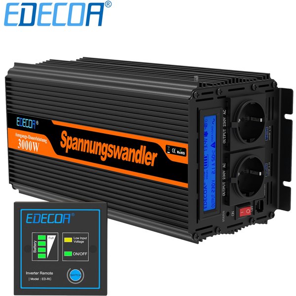 EDECOA 3000W DC 12V 24V to AC 220V 230V modified sine wave off grid power inverter 3KW converter