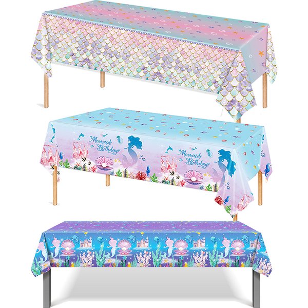 Mermaid Birthday Party Disposable Tablecloth Little Mermaid Party Table Cover Under the Sea Theme Kids Baby Shower Decorations