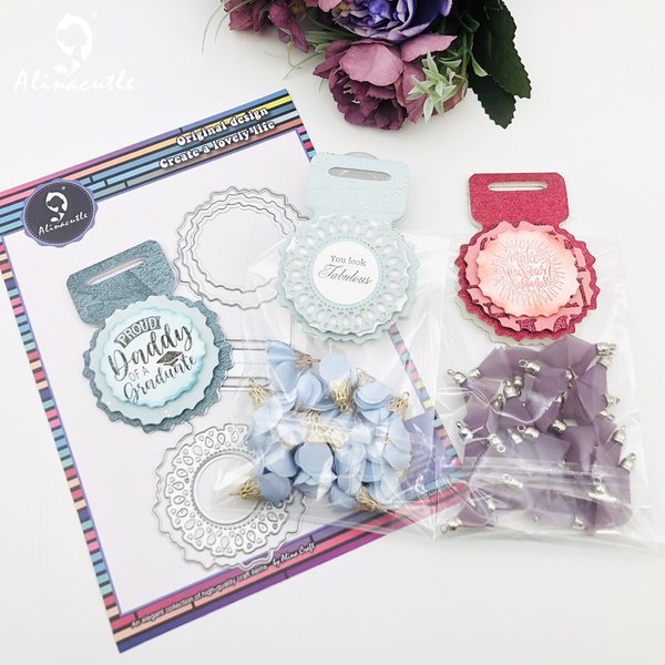Alinacutle – décoration de sac rond découpé en métal, pour emballage cadeau, Scrapbooking, papier artisanal, carte d'album faite à la main, poinçon d'art