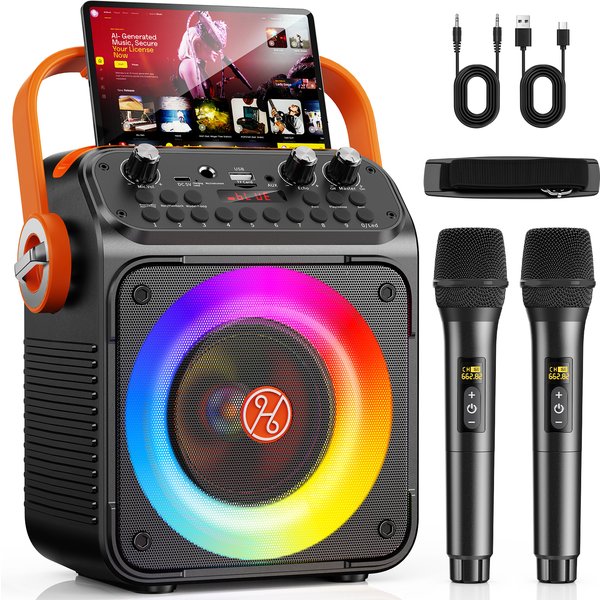 T35 Hochleistungs-Karaoke-Bluetooth-Lautsprecher, Musik, Rhythmus, Licht, 360-Grad-Stereo-Surround, kabelloser Subwoofer mit Dual-Mikrofon