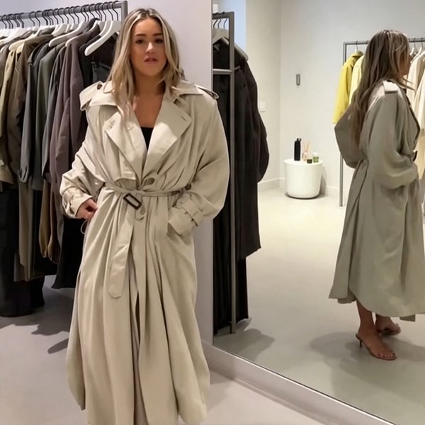 Manteau Trench Long Ample et Fluide pour Femme, Col à Revers, Ceinturé, Coupe-Vent, Manches Chauve-Souris, Veste Décontractée pour l'Automne et les Trajets Quotidien