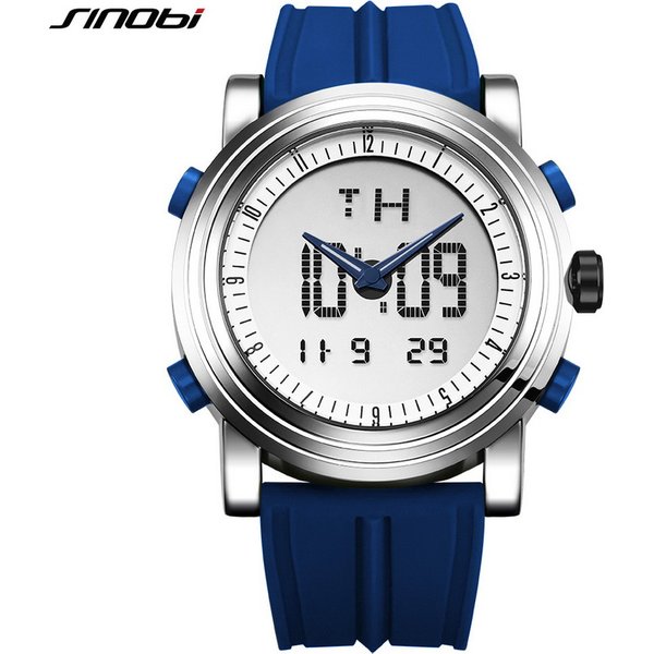 Neue SINOBI Marke Sport Chronograph Herren Armbanduhren Digital Quarz Doppel Bewegung Wasserdicht Tauchen Armband Männer Uhr