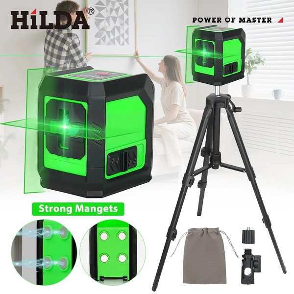 HILDA niveau Laser Instrument Laser vert à 2 lignes avec niveau mural magnétique Portable Support provincial Instrument Laser croisé