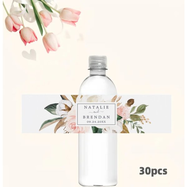 30 Stück individuelle Hochzeit Willkommen Wasserflaschenetiketten druckbare Hochzeitswasserflaschenaufkleber, personalisierte minimalistische Hochzeitsaufkleber