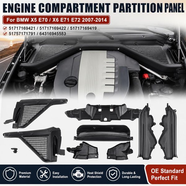 Motorraum-Trennwandplatte 51717169421 51757171791 64316945583 für BMW X5 X6 E70 E71 2007-2014 Auspuff-Schalldämpfer-Hitzeschutz 51717169422 51717169419