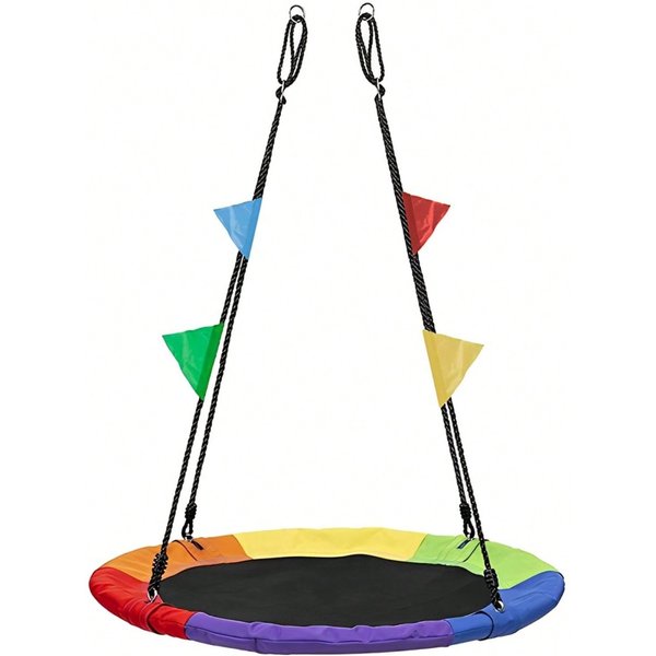 Runde Untertassen-Baumschaukel, 100cm/110cm Große Hängeschaukel mit Komplettem Montagesatz, Buntes Outdoor-Spielgerät für Kinder und Erwachsene, Gartenschaukel für Innen- und Außenbereich,
