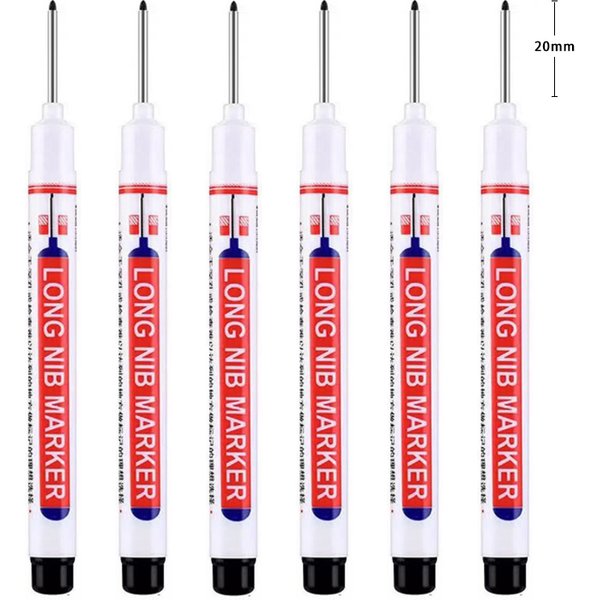 6Pcs/Set 20mm Long Nib Head Markers for Metal Perforating Pen, Waterproof, Bathroom, Woodworking Decoration, Multi-Purpose