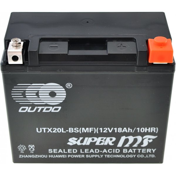 Batterie gel moto scellée sans entretien 12V 18Ah, type YTX20L-BS, 175 x 87 x 155 mm, borne positive à droite