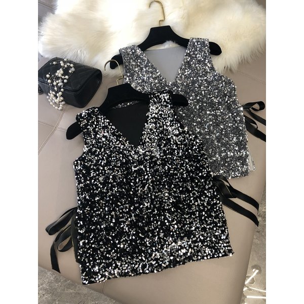 Chemise courte à lacets en émail pailmétrage pour femme, chemise rouge net, chemise à paillettes pour femme, automne et hiver, 2023