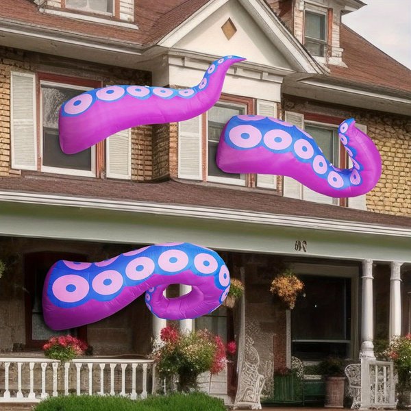 3 Stück Oktopus-Tentakel Halloween-Aufblasbare Dekorationen für Außenbereiche, Oktopusbeine mit eingebauten LEDs, Halloween-Dekoration für Haustür, Fenster, Dach, aufblasbare Dekoration für Garten und