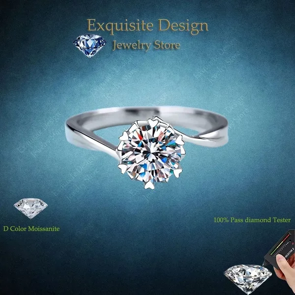 Exquisite Store PT950 Platin Schneeflocken-Herzform Sechsklauen-Ehering Gedrehte Verlobungsringe 0,5/1/2CT Moissanit Geschenk
