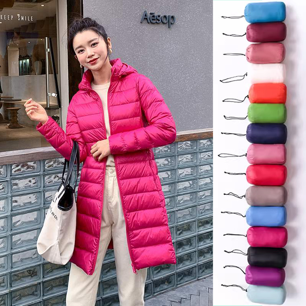 2023 Women's Duck Down Coat Thin Medium Hoodie Light Weight Jacket Autumn Fall Spring Jacket Clothes Candy Color