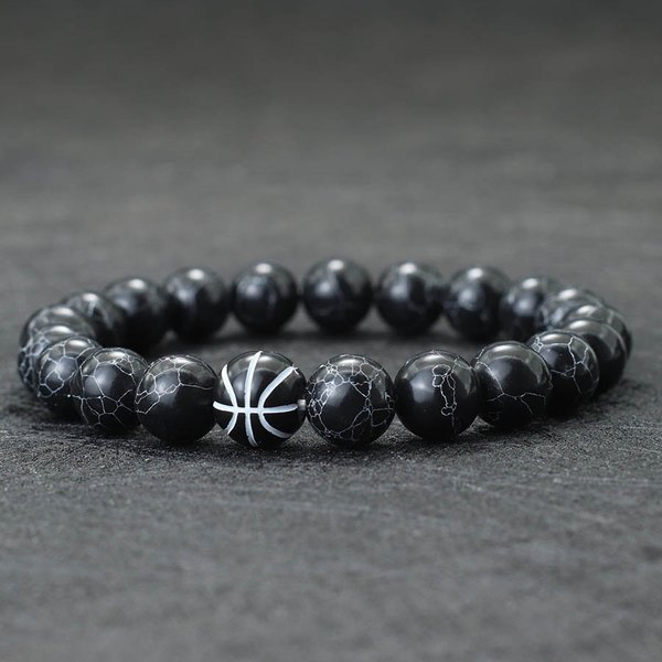 Noter nouveau Bracelet de perles mimaliste pour hommes basket-ball Tennis Braclet 10mm noir blanc Howlite pierre Braslet cadeau pour lui Pulseira