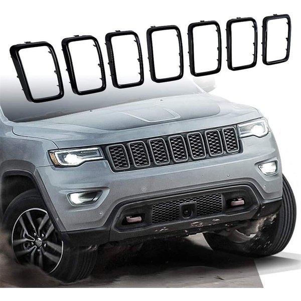 7 sztuk błyszczące czarne wkładki do przedniego grilla pokrywa zestaw wykończeniowy pierścień grilla dla Jeep Grand Cherokee 2017 2018 2019 2020