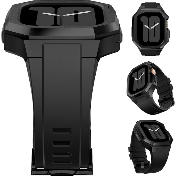 Zestaw modów ze stali nierdzewnej do Apple Watch Ultra 2/1 49 mm 46 mm 45 mm 44 mm Pasek z gumy fluorowej do zegarków IWatch serii 10 9 8 7 6 5 4 3