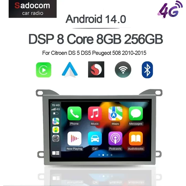 Carplay Android 14.0 8G+256G 8-Kern GPS Auto Android Player WLAN Multimedia Navigation für Citroen DS 5 DS5 Peugeot 508 2010-2015