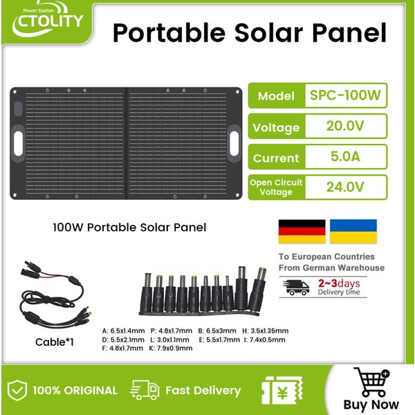 CTOLITY ETFE 100W Solarpanel, tragbares, faltbares Solarladegerät für Solarstromanlagen, 23 % hohe Umwandlungsrate, 20,5 V, 4,88 A, für Camping, Wohnmobile, Yachten und netzunabhängige