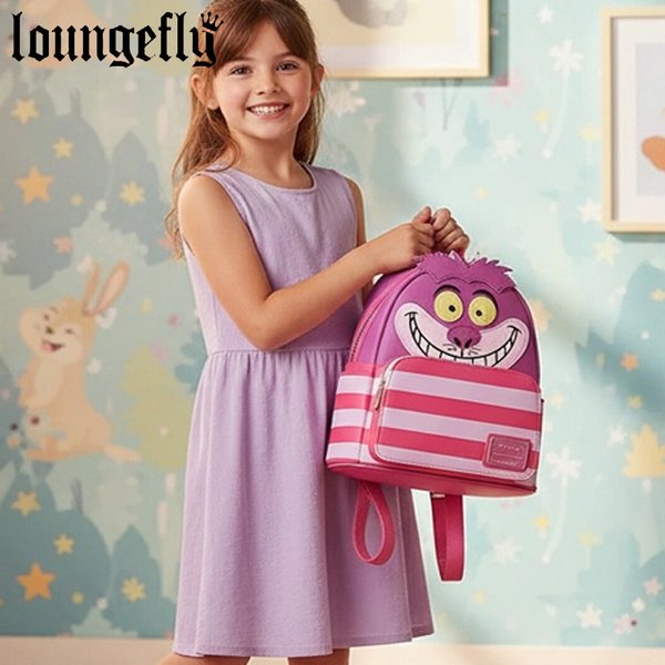 Loungefly Alice au pays des merveilles, mini sac à dos portefeuille Cheshire Cat, fermeture à rabat, portefeuille pliable