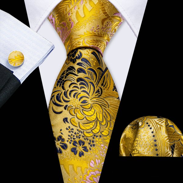 Ensembles de boutons de manchette carrés de poche Jacquard pour hommes, Injktie de la présidence florale mince, Noir, Or, Rose, Mariage, ixd'affaires