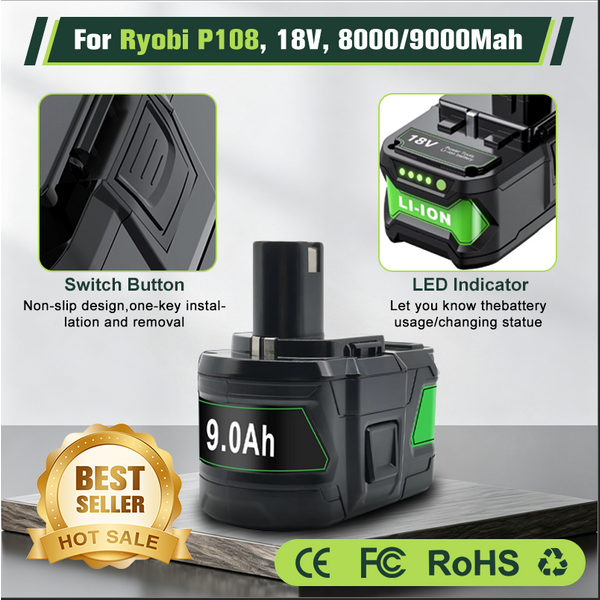 18V 9000mAh Hochleistungs-Lithium-Akku für Ryobi 8000mAh P108 Plus P104 P105 P107 RB18L50 RB18L40 wiederaufladbare Akku-Werkzeuge