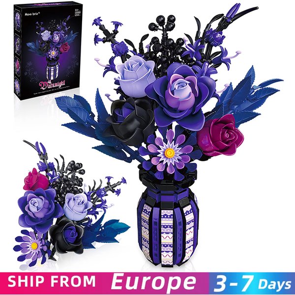 1218PCS Dark Romantik Blume Bausteine Gothic Bouquet Mit Vase Modell Pädagogisches DIY Spielzeug Desktop Dekoration Geschenke Für Kinder