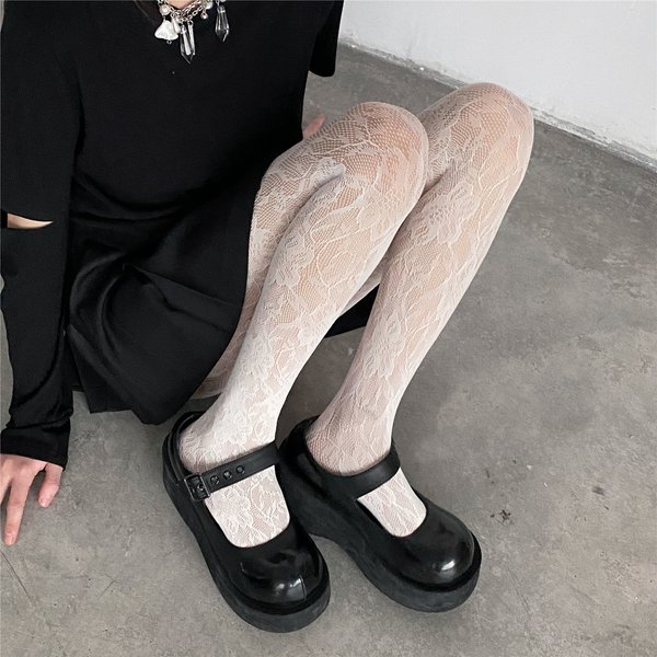 Lolita dentelle résille bas collants rétro mince Super Stretch Leggings bas Sexy motif sous-vêtements femmes collants blancs
