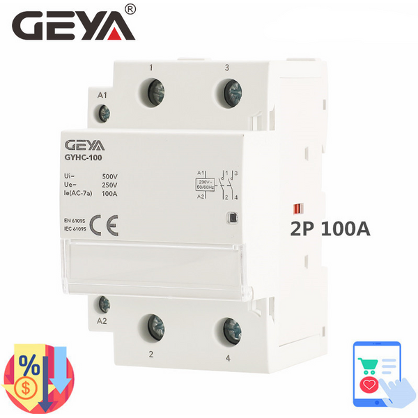 GEYA GYHC 2 Pôles 100A AC 220V 230V 50/60Hz Din Rail AC Domestique Modulaire Contacteur Contrôleur Utilisation À domicile