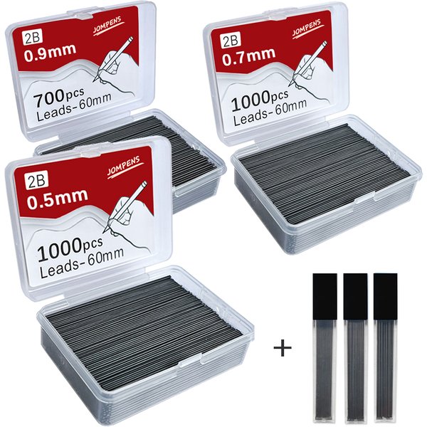 Mechanical Pencil Lead 0.5 0.7 0.9mm 2B 60mm Art Drawing Automatic Pencil Replaceable Refills with 2 Tubes Stationery