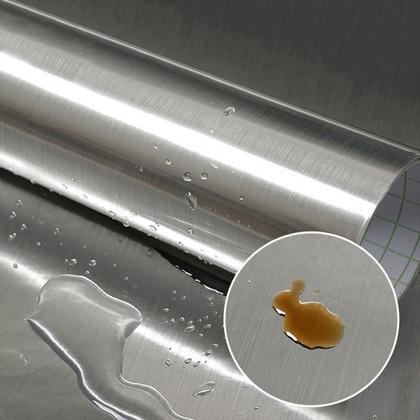 Film Adhésif Décoratif Amovible en PVC Effet Métal Brossé Or Argent, Vinyle Imperméable et Anti-Huile pour Appareils Domestiques, Cuisine et Ascenseurs