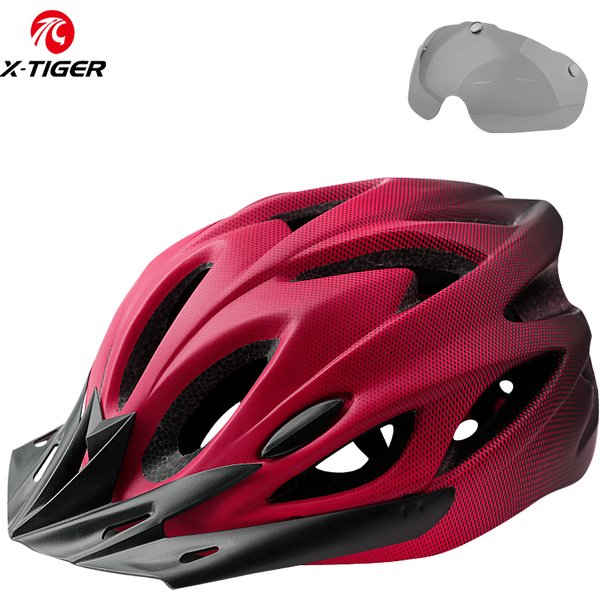 X-TIGER Fahrradhelm Integral geformter Fahrradhelm LED-Leuchten MTB-Fahrradhelm Ultraleichter sportlicher sicherer Hut mit Schutzbrillenvisier