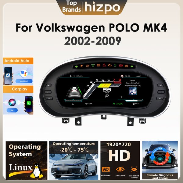 Digitales Armaturenbrett für Volkswagen POLO MK4 2002-2009 mit Android Auto und Carplay, digitales Kombiinstrument