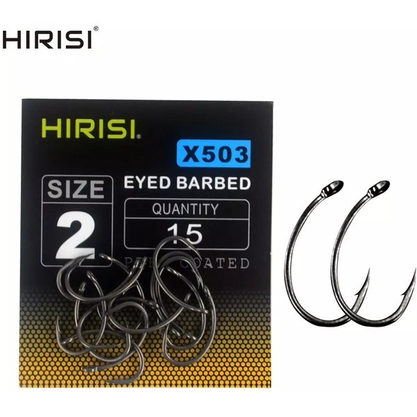 15pcs PTFE Coated High Carbon Stainless Steel Barbed Fish Hook With Eye X503 Fishing Accessories