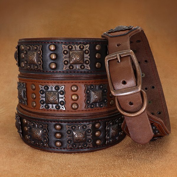Collier de chien à pointes fraîches, colliers durables en cuir véritable pour chiens, rivets en métal, accessoires pour animaux de compagnie réglables pour chiens de taille moyenne et grande Pitbull