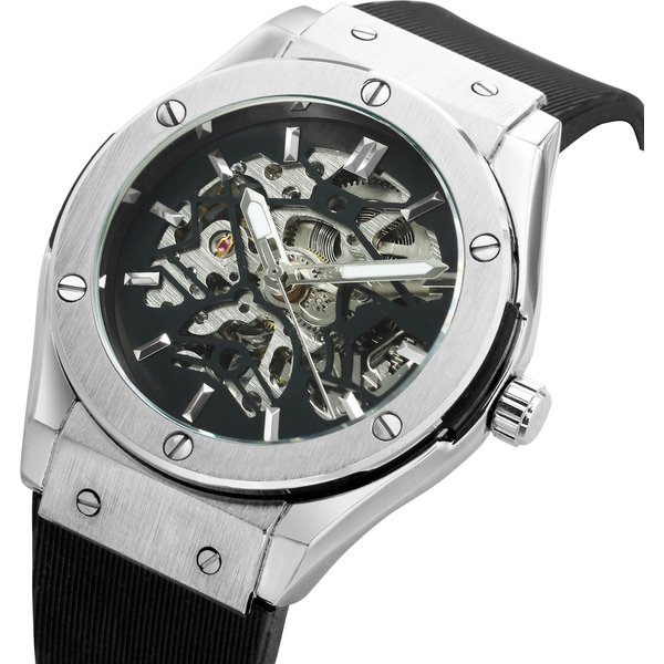 WINNER-Montre mécanique automatique de sport pour homme, montre-bracelet militaire en caoutchouc, montres Seton à modules argentés, aiguilles Shoes, horloge masculine, mode