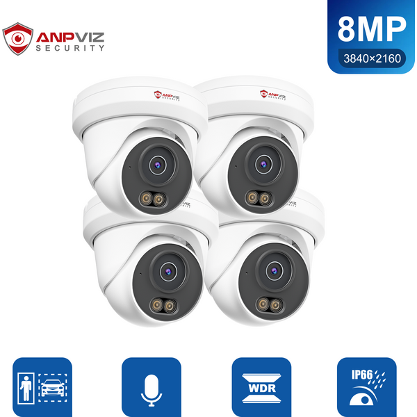 Anpviz 8MP Turret POE IP-Kamera Smart Dual Light ColorVU 30m CCTV Video H.265 Eingebautes Mikrofon Bewegungserkennung 2.0 IP66 Metall NDAA