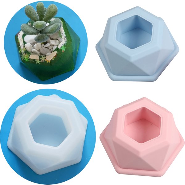 Mini sechseckige Blumentopfform Epoxidharzform Silikon Blumenerform DIY handgemachte Gips Kerzen Tasse Zement Schmuckschatulle Form