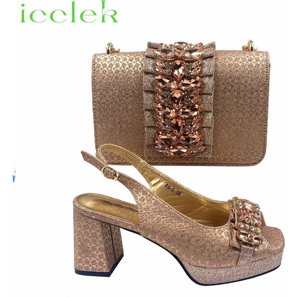 Champagne Spot Goods INS Ensemble élégant de chaussures et sac pour femme, orné de strass, sandales à talons hauts pour mariage et soirée