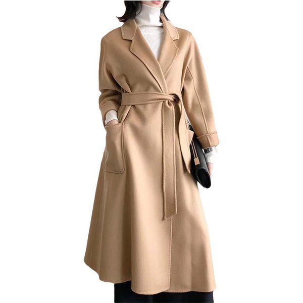 2023 koreanische Frauen Handgemachte Wellpappe Wasser Wellen Mantel doppelseitige Kaschmir Wolle Lange Woolen Jacke Kaschmir Mantel Oberbekleidung