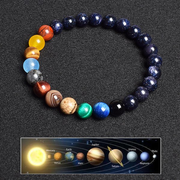 Universum Acht Planeten Naturstein Perlenarmbänder Männer Frauen Lava 7-Chakra-Armband Yoga Energie Galaxy Solar-Armband Schmuck