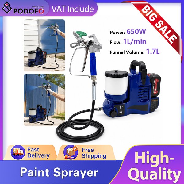 Podofo 650W 21V Brushless Paint Spray High Pressure Wall Electric Paint Sprayer Airless Spray Gun Spray Machine Rechargeable Small Backpack Style Wall Sprayer For Wall Paints