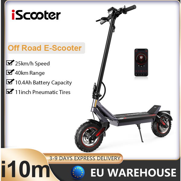 IScooter I10m – składany, elektryczny skuter miejski, 11-calowe opony, akumulator litowy 48 V, 10,4 Ah, zasięg 40 km, wysokiej jakości amortyzacja, podwójne tarcze, elektroniczny hamulec, inteligentna