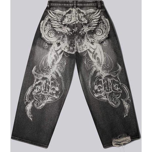 Hip-Hop Amerikanische Y2K Damen-Jeans High-Street Vintage Gothic Print Mode Lässige Unisex Weite Hosen Punk Arbeitshosen