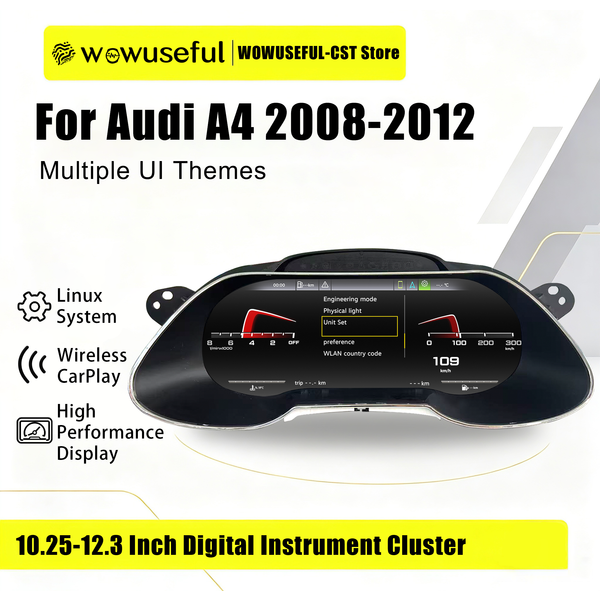 WOWUSEFUL Virtuelles Cockpit-Dashboard für Audi A4 Baujahr 2008-2012, Digitaler Tachometer, Instrumententafel