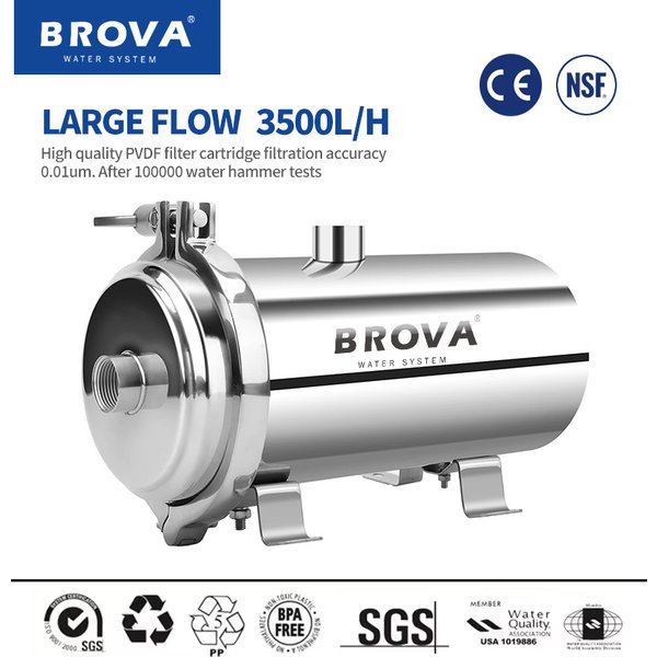 BROVA 0,01 μm Ultrafiltrations-Wasserfilter PVDFGanzhaus-UF-System Wiederverwendbare Membran 5 Jahre Verwendung Zuhause/Gewerbe 3500 l/h