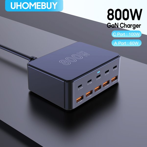 800 W USB C GaN Ladegerät 100 W PD3.0 PPS QC3.0 Multiport Schnellladestation für iPhone 15 16 Samsung MacBook Pro Laptops Tablets