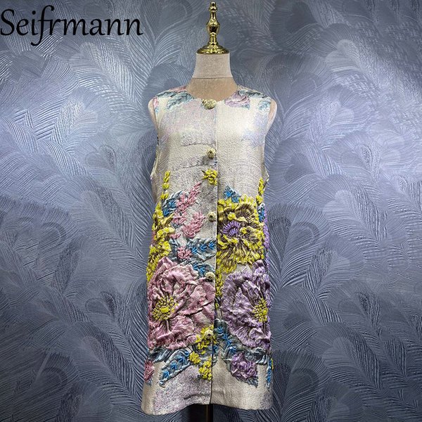 Robe Jacquard sans manches à col rond et perles, nouvelle collection été 2026 pour femme Seifrmann