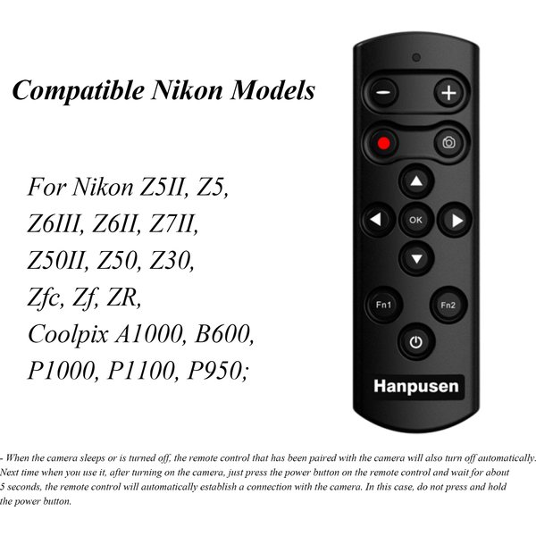 Hanpusen ML-L7B Drahtlose Fernbedienung Auslöser für Nikon Z5 Z30 Z6II Z7II Zfc Z50 P950 A1000 B600 P1000; als Nikon ML-L7
