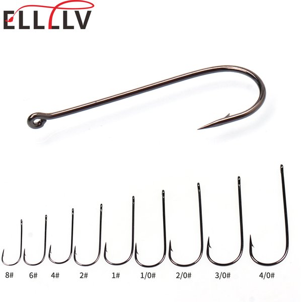 Elllv 50pcs 8# - 4/0 Long Shank Fine Wire Aberdeen Hook Saltwater Freshwater Fishing Live Bait/Sabiki Rigs/Bass Trout Fly Hook